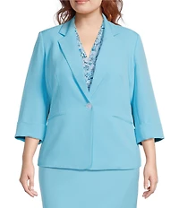 Kasper Plus Size One Button Notch Collar With Cuffed Sleeves Blazer
