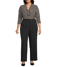 Kasper Plus Size Printed 3/4 Sleeve Tie Neck Jersey Knit Blouse