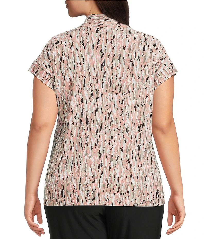 Kasper Plus Size Printed V-Neck Cap Sleeve Top