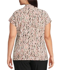 Kasper Plus Size Printed V-Neck Cap Sleeve Top