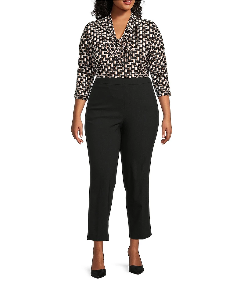 Kasper Plus Size Pull On Stretch Twill Straight Leg Crop Pants