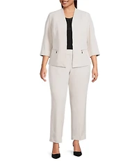 Kasper Plus Size Scoop Pleated Neck Hardware Detail Knit Blouse