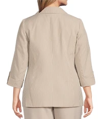 Kasper Plus Size Seersucker Notch Lapel 3/4 Roll-Tab Sleeve Coordinating Patch Pocket Jacket