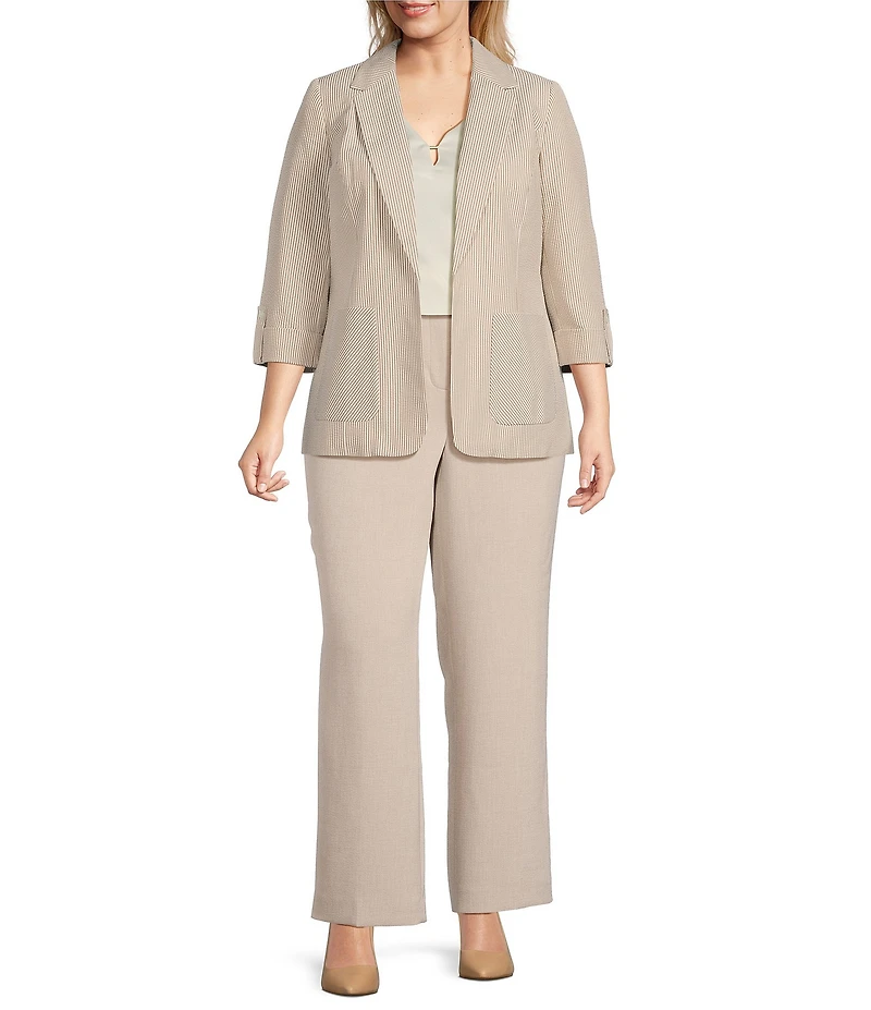 Kasper Plus Size Seersucker Notch Lapel 3/4 Roll-Tab Sleeve Coordinating Patch Pocket Jacket