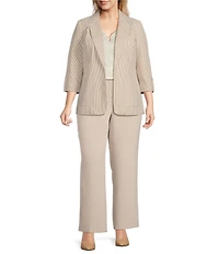 Kasper Plus Size Seersucker Notch Lapel 3/4 Roll-Tab Sleeve Coordinating Patch Pocket Jacket