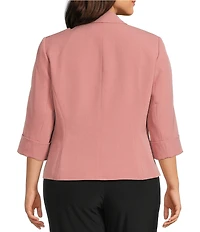 Kasper Plus Size Shawl Collar 3/4 Sleeve Open Front Crepe Jacket