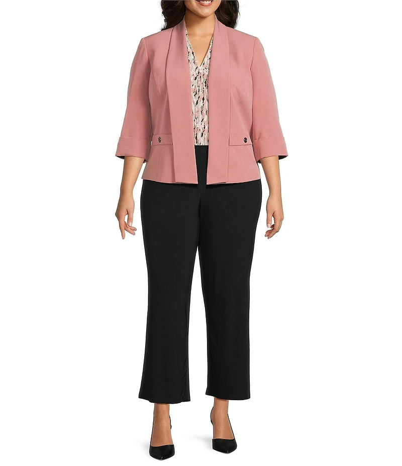 Kasper Plus Size Shawl Collar 3/4 Sleeve Open Front Crepe Jacket