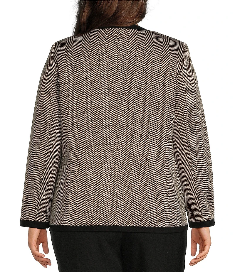Kasper Plus Size Shimmer Herringbone Framed Patch Pocket Lady Jacket