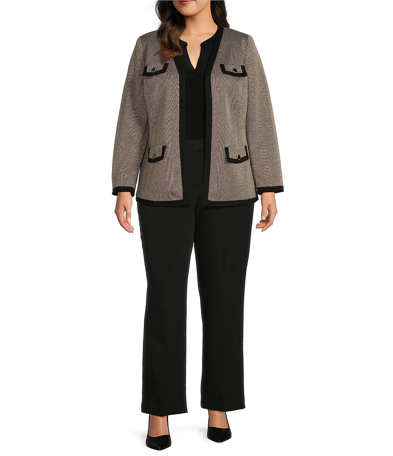 Kasper Plus Size Shimmer Herringbone Framed Patch Pocket Lady Jacket