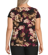 Kasper Plus Size Cap Sleeve Floral Print Cowl Neck Blouse