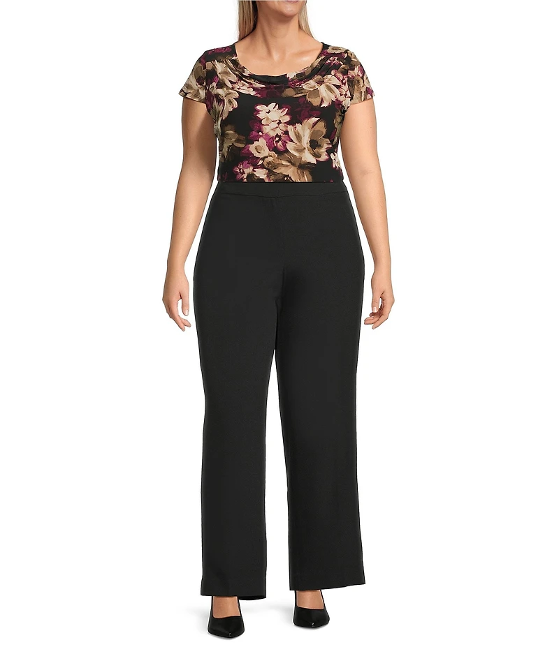 Kasper Plus Size Cap Sleeve Floral Print Cowl Neck Blouse