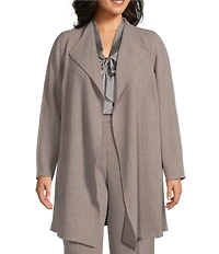 Kasper Plus Size Stretch Crepe Long Sleeve Open-Front Drape Jacket