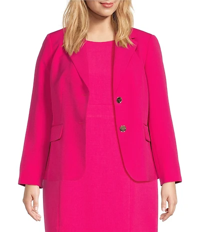 Kasper Plus Size Stretch Crepe Notch Collar 2-Button Jacket