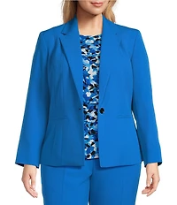 Kasper Plus Size Stretch Crepe Notch Lapel Collar Welt Pocketed One Button Front Blazer