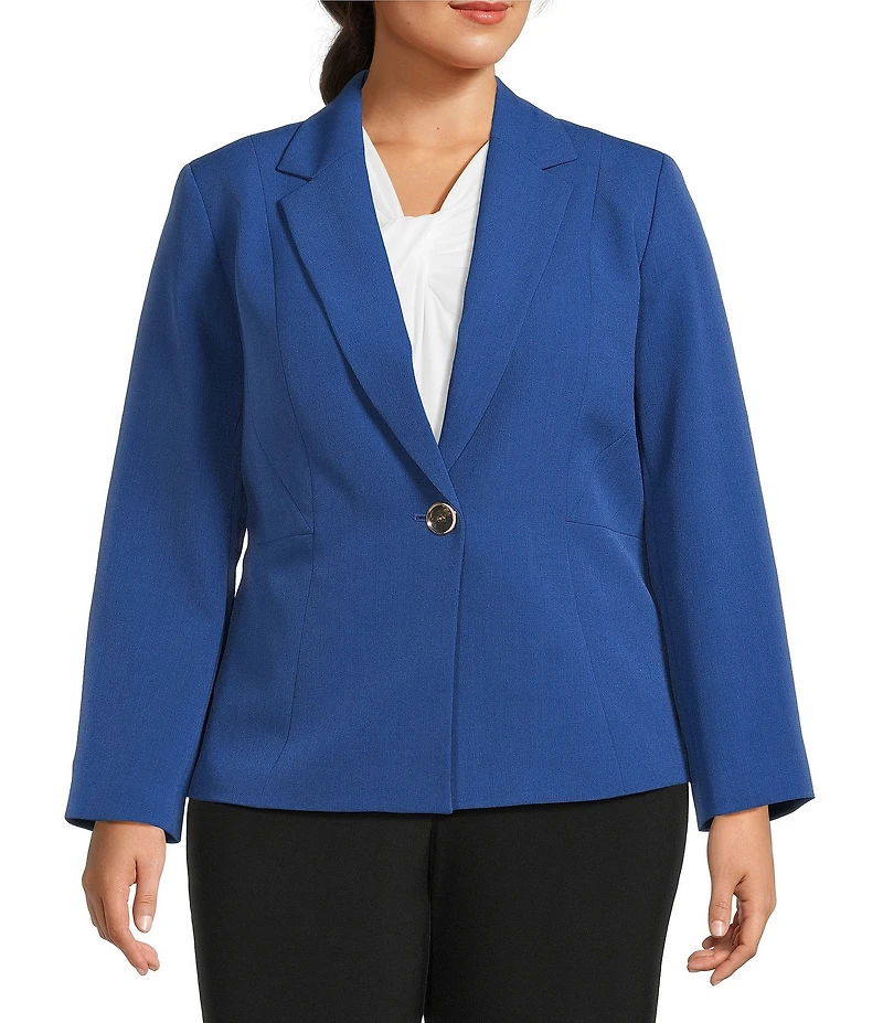 Kasper Plus Size Stretch Crepe Princess Seams One Button Jacket