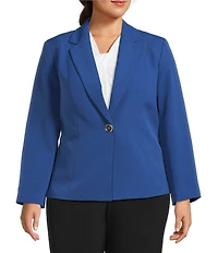 Kasper Plus Size Stretch Crepe Princess Seams One Button Jacket