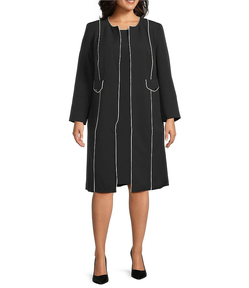 Kasper Plus Size Stretch Crepe With Piping And Flap Pockets Topper