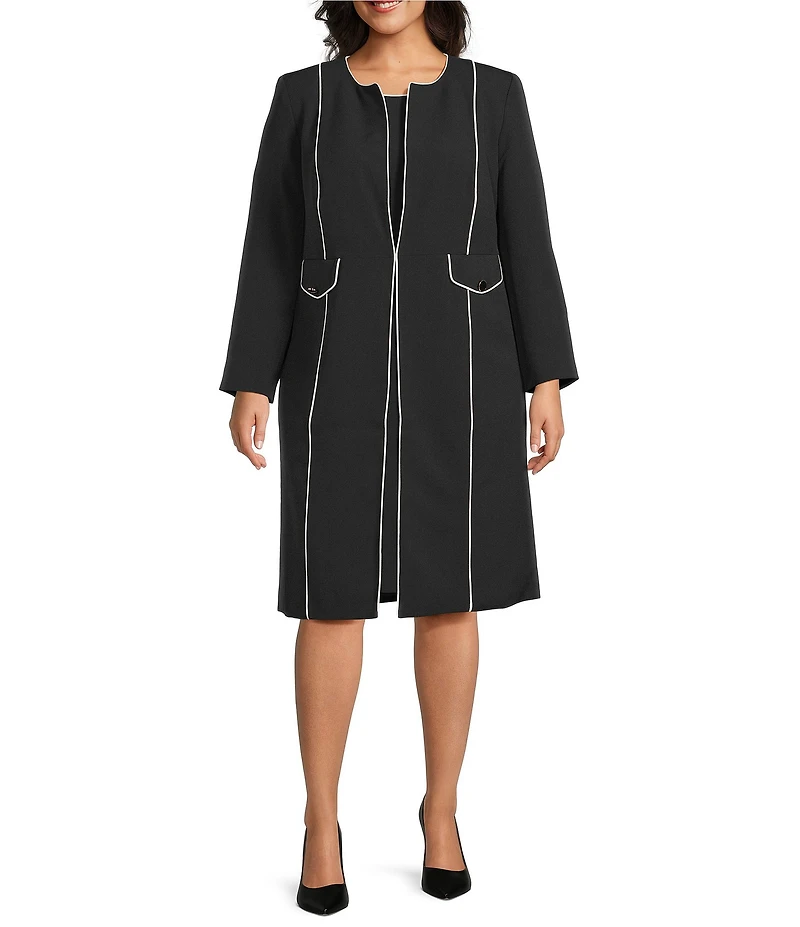 Kasper Plus Size Stretch Crepe With Piping And Flap Pockets Topper