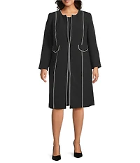 Kasper Plus Size Stretch Crepe With Piping And Flap Pockets Topper