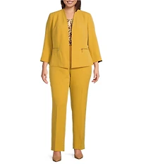 Kasper Plus Size Stretch Crepe Zip Pockets Coordinating Open Front Cardigan Jacket