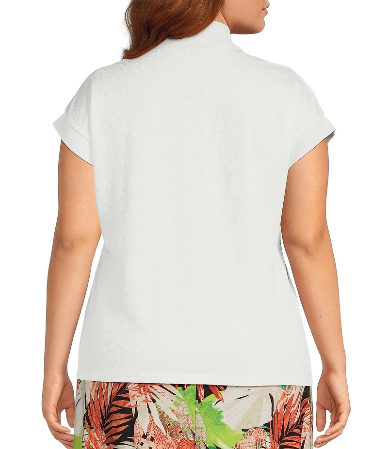 Kasper Plus Size Textured Funnel Neck Cap Sleeve Knit Top