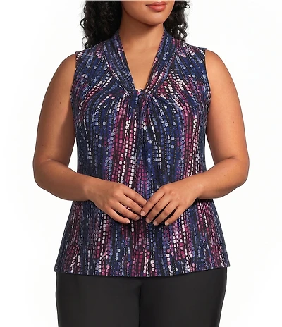Kasper Plus Size Twist Front Printed Jersey Blouse