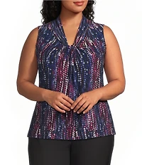 Kasper Plus Size Twist Front Printed Jersey Blouse