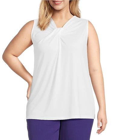 Kasper Plus Size Twist Neck Sleeveless Knit Jersey Shell