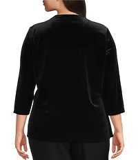 Kasper Plus Size Velvet Wrap V-Neck 3/4 Sleeve Embellished Top