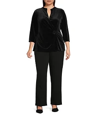 Kasper Plus Size Velvet Wrap V-Neck 3/4 Sleeve Embellished Top