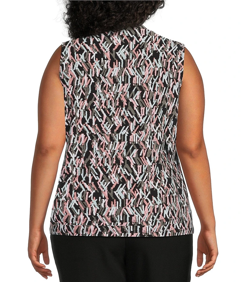 Kasper Plus Size Sleeveless Knot Front Printed Jersey Knit Blouse