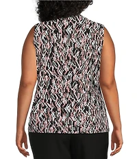 Kasper Plus Size Sleeveless Knot Front Printed Jersey Knit Blouse