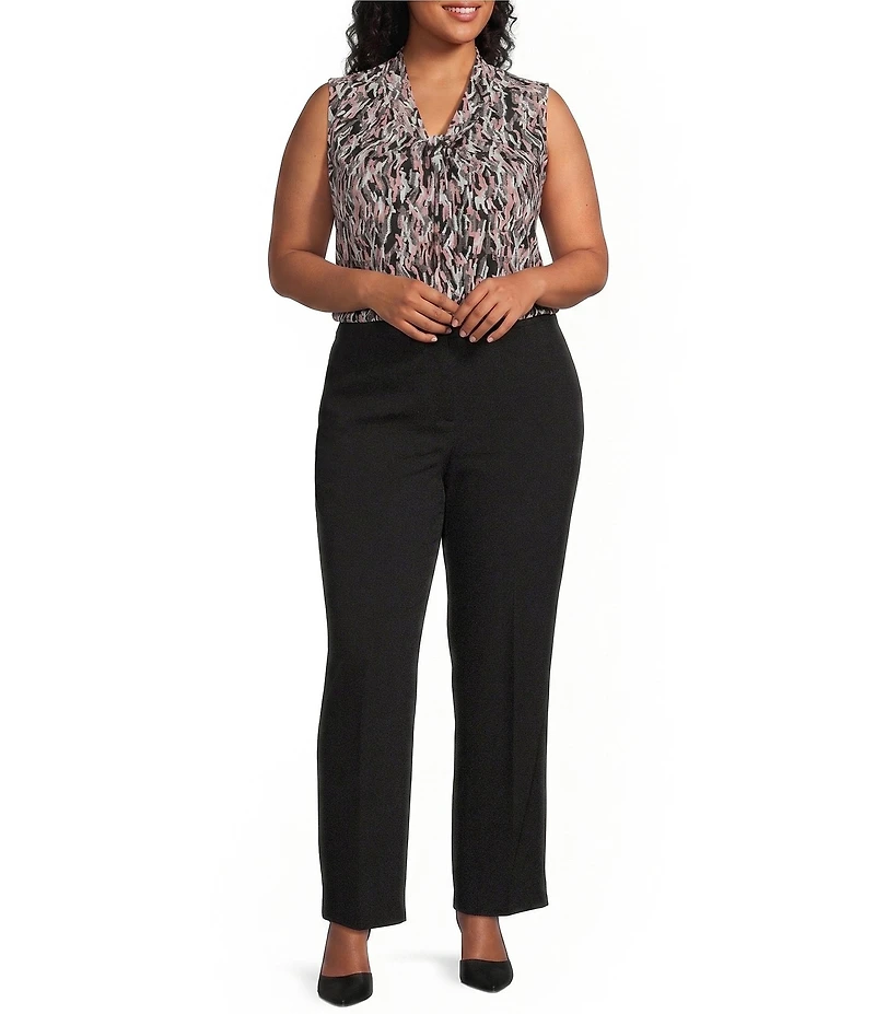 Kasper Plus Size Sleeveless Knot Front Printed Jersey Knit Blouse