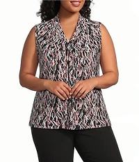 Kasper Plus Size Sleeveless Knot Front Printed Jersey Knit Blouse