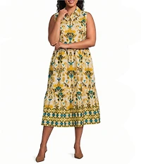 Kasper Plus Sleeveless Printed Poplin Shirt Dress
