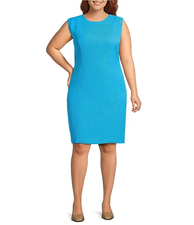 Kasper Plus Sleeveless Seam Crepe Sheath Midi Dress