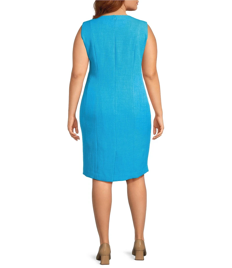 Kasper Plus Sleeveless Seam Crepe Sheath Midi Dress