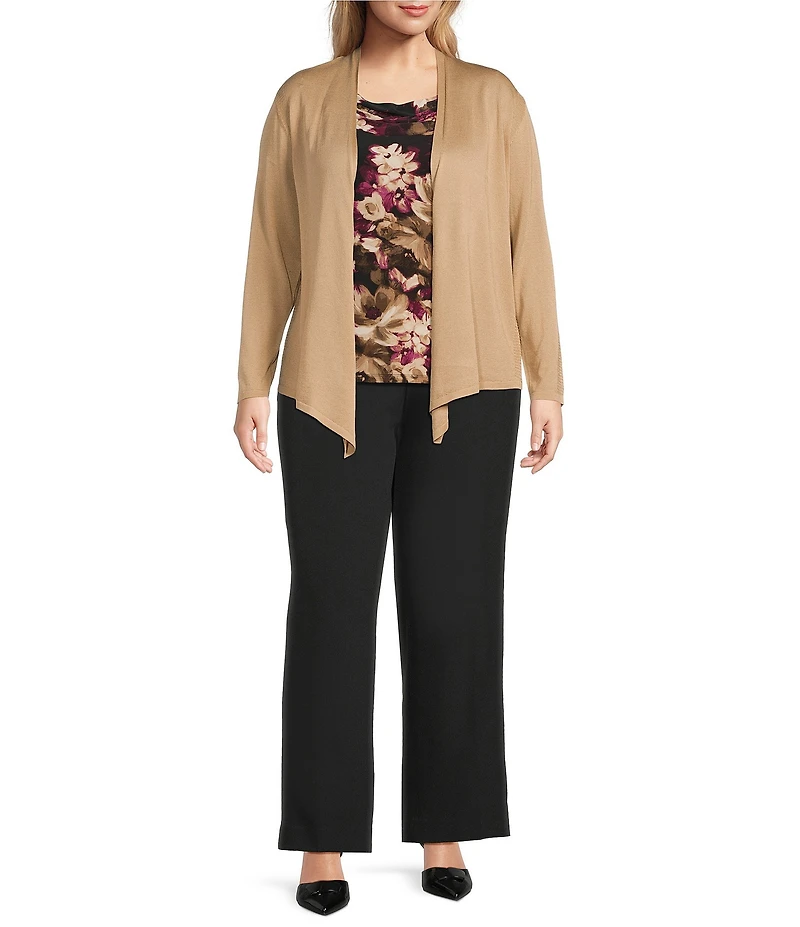 Kasper Plus Stitch Detail Open Front Cardigan