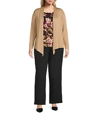 Kasper Plus Stitch Detail Open Front Cardigan