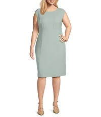 Kasper Plus Size Stretch Crepe Crew Neckline Cap Sleeve Sheath Dress
