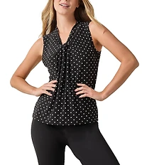 Kasper Polka Dot Printed Knot-Front V-Neck Sleeveless Blouse
