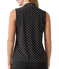 Kasper Polka Dot Printed Knot-Front V-Neck Sleeveless Blouse