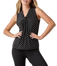 Kasper Polka Dot Printed Knot-Front V-Neck Sleeveless Blouse