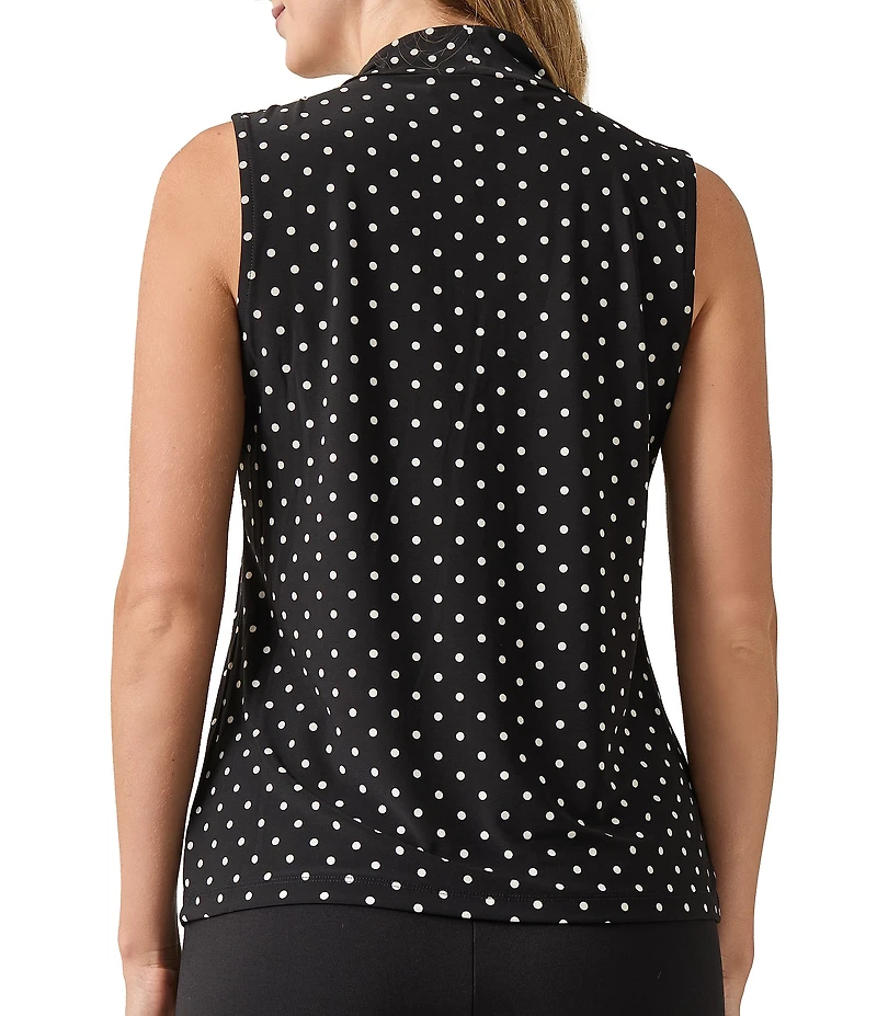 Kasper Polka Dot Printed Knot-Front V-Neck Sleeveless Blouse