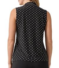 Kasper Polka Dot Printed Knot-Front V-Neck Sleeveless Blouse