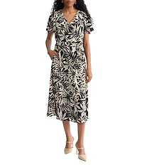 Kasper Printed A Line Short Sleeve Midi Dress