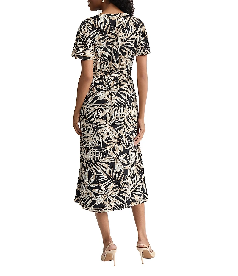 Kasper Printed A Line Short Sleeve Midi Dress