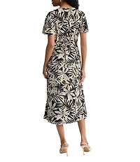 Kasper Printed A Line Short Sleeve Midi Dress