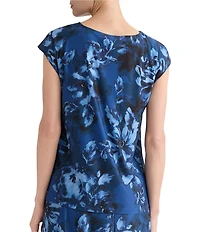 Kasper Printed Cap Sleeve Blouse With Bow Neck