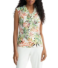 Kasper Printed Cowl Neck Cap Sleeev Knit Blouse